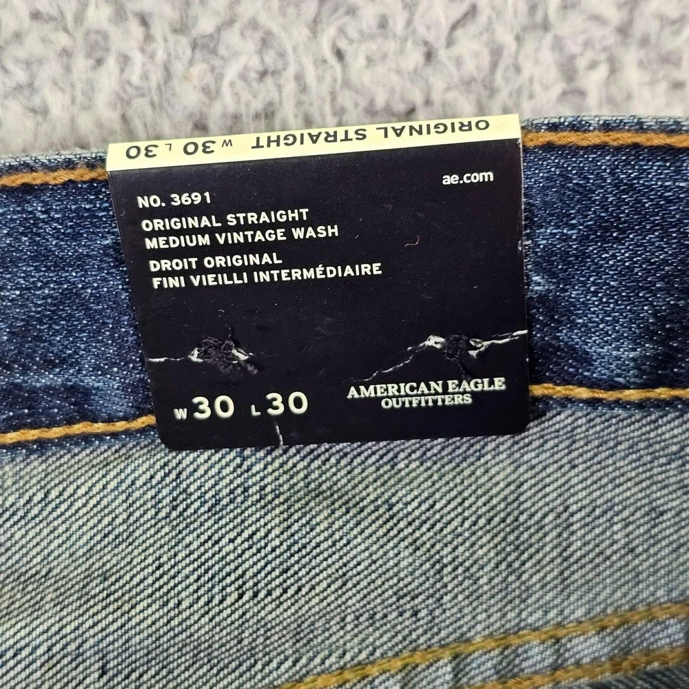 American Eagle Original Straight Jeans Mens 30x30 Blue Medium Vintage Wash Denim